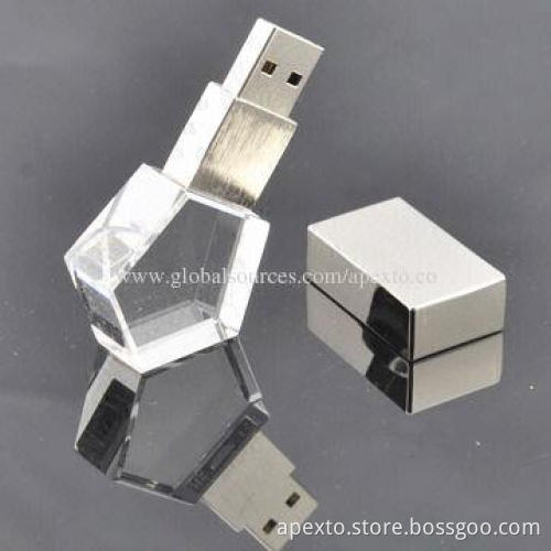 Crystal USB Flash Drives, Customized Packaging Types/Logos Accepted, 256MB to 32GB